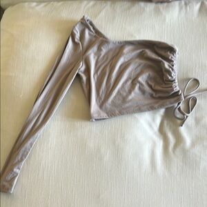 One-Shoulder Long Sleeve Top in Beige